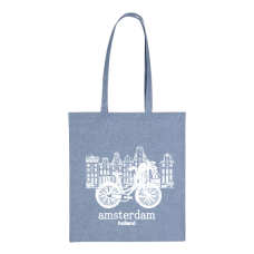 White bicycle with canals buildings green  tote bag