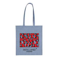 Red tulips on transparent background blue tote bag