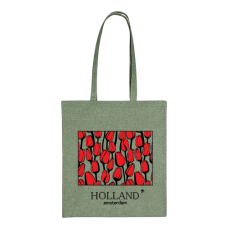Red tulips on transparent background green tote bag
