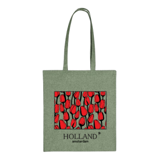 Red tulips on transparent background green tote bag