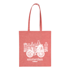 White bicycle with canals buildings red tote bag