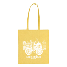 White bicycle with canals buildings yellow tote bag