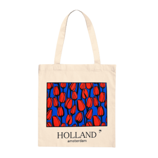 Red tulips on blue background light tote bag