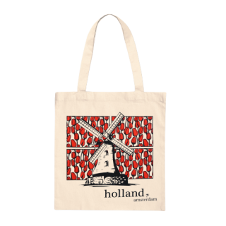 Windmill with red tulips light tote bag Windmill with red tulips light tote bag